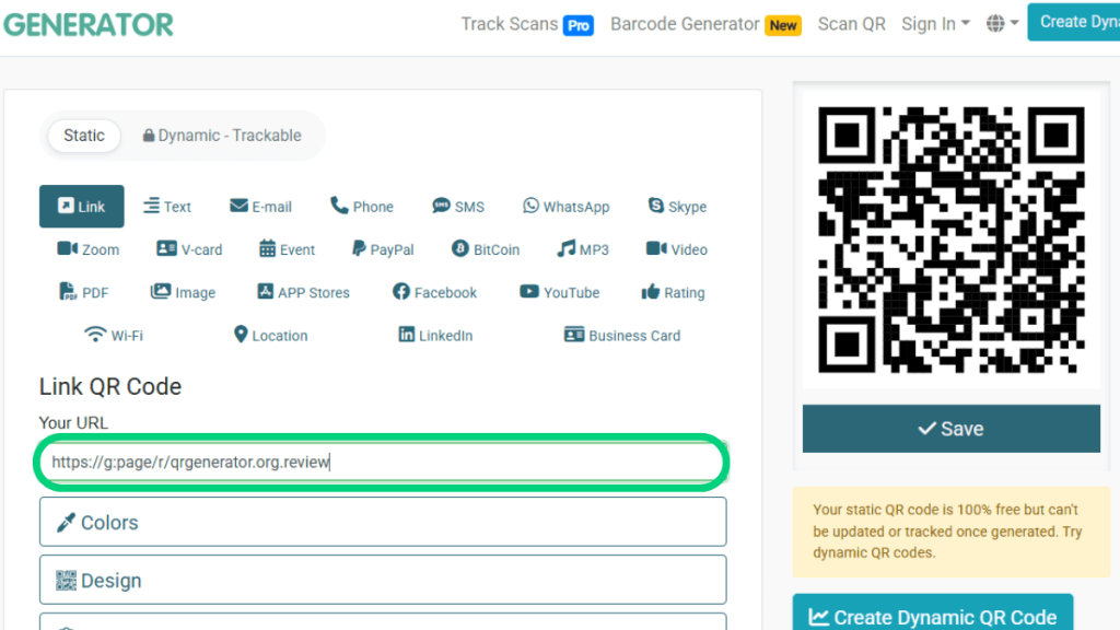 pasting review form url