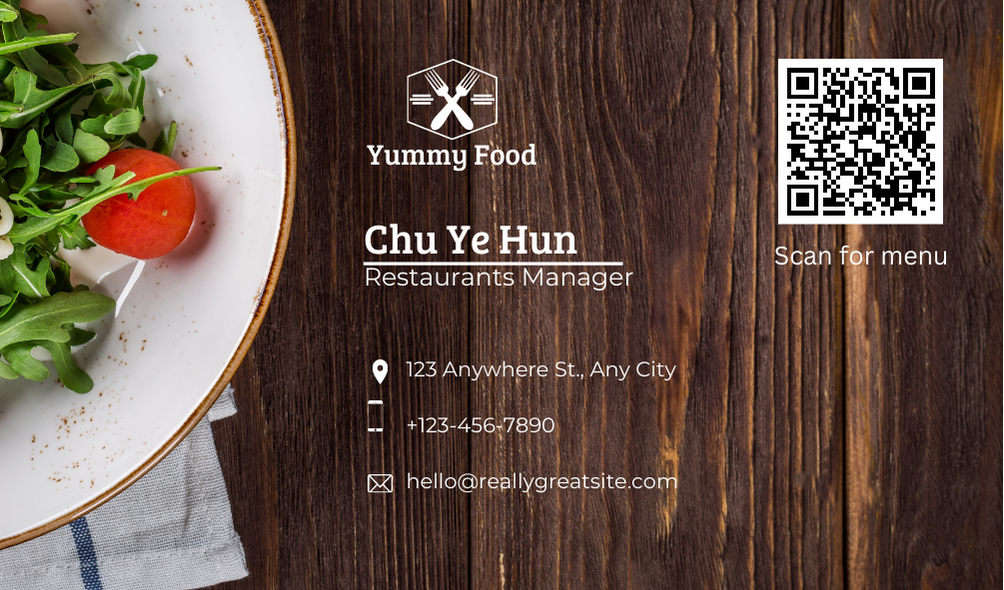 Restaurant business card with QR code
